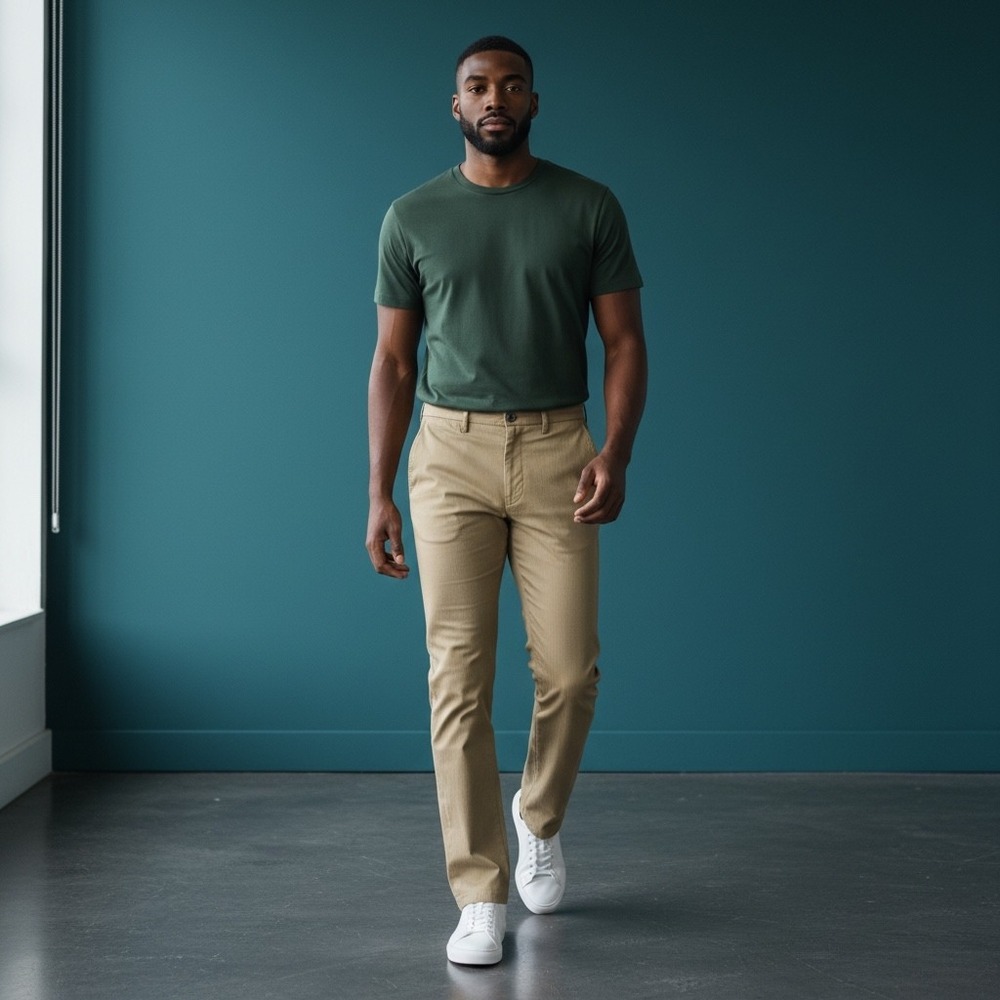 GUSTIN Khaki Herringbone Straight Fit Chinos‎ Mens Size 31 Waist 31 Inseam 34